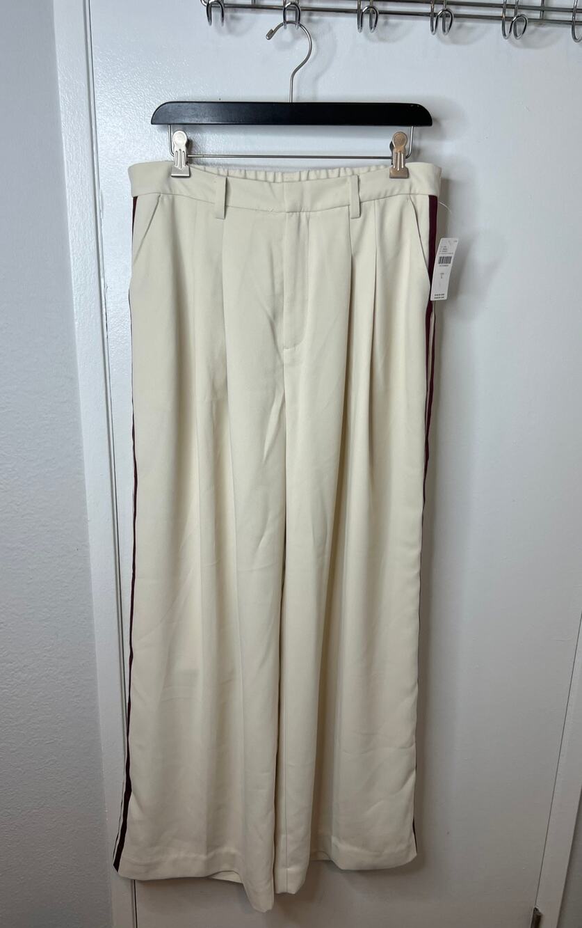 Anthropologie Maeve The Avery Pleated Wide Leg Track Trousers NEW ~ Size L